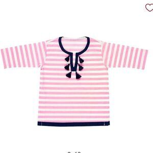PBK POTTERY BARN KIDS Bright Pink Stripe Tassel Baby Tunic Swim Cover Up 12-18m